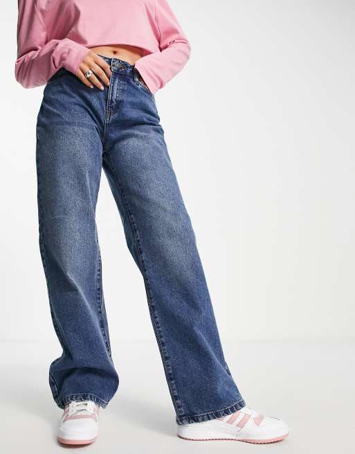 Noisy May - Amanda - Jeans met wijde pijpen en hoge taille in middenblauw