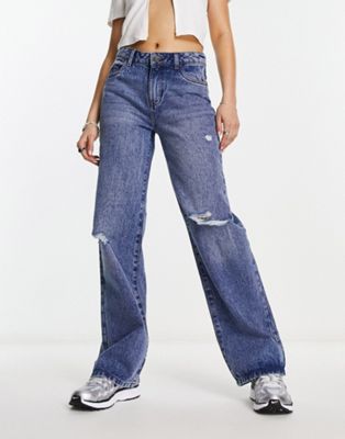 Noisy May Amanda wide leg distressed jeans in light blue