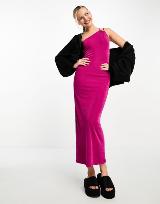 Noisy May – Anschmiegsames, wadenlanges Kleid in Lila mit One-Shoulder-Träger