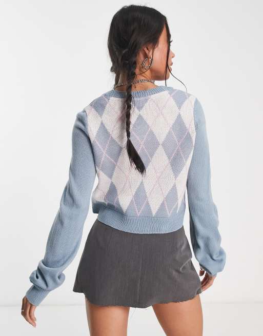 Noisy May argyle cardigan in baby blue | ASOS