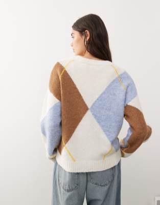 Noisy May Argyle Sweater In Multi