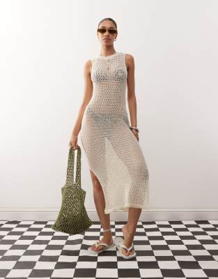 Noisy May – Ärmelloses Maxikleid in Beige mit Häkeldesign - view 1