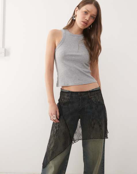 Noisy May asymm overlay lace mini skirt in black - view 1