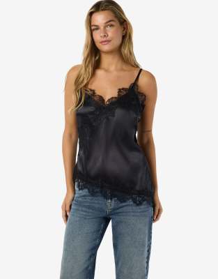 Noisy May - Asymmetrisches Camisole-Oberteil in Schwarz mit Spitze