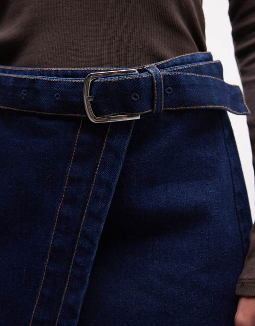 Noisy May asymmetrisk denimminikjol med slits och skärp i mörkblått, 2 av 5