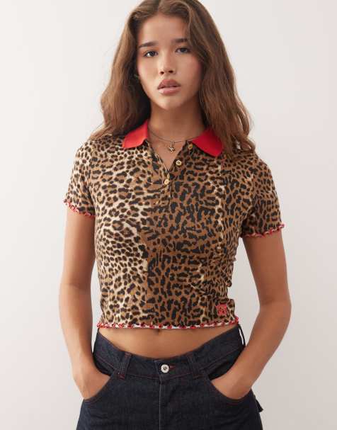 Noisy May baby polo with contrast lettuce edge in leopard - view 1