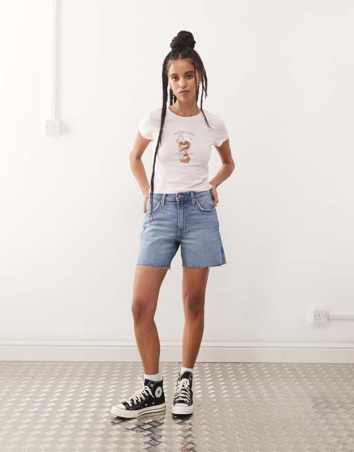 Noisy May baby tee with bear print in light pink