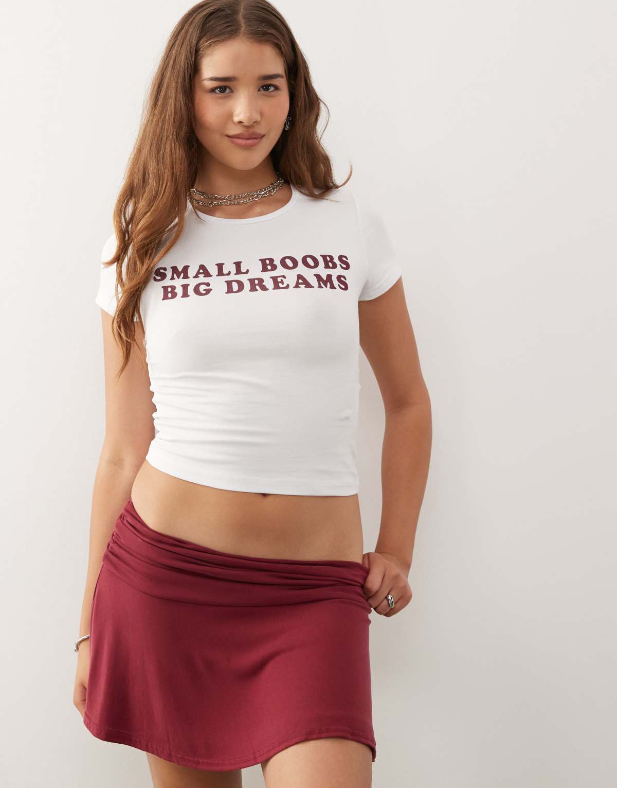 Noisy May baby tee with small boobs print in white
