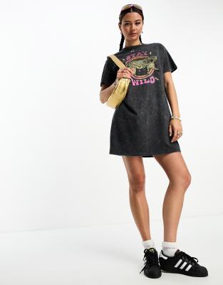 Noisy May band t-shirt dress in washed black