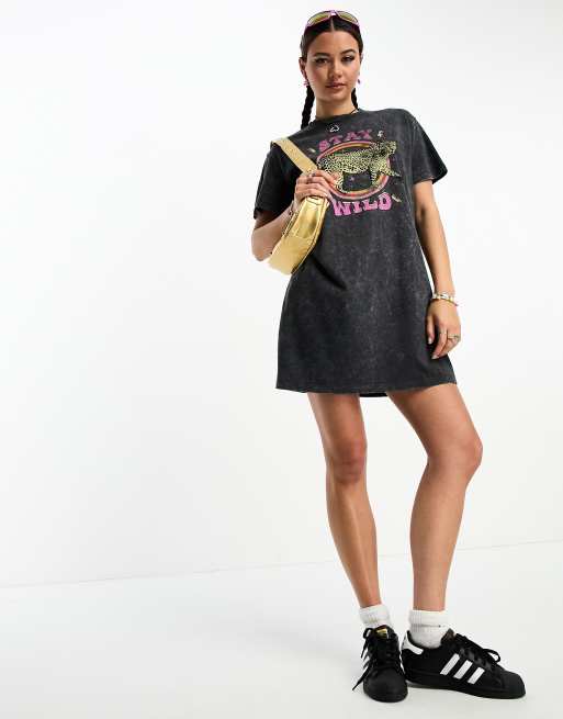Noisy May band t-shirt dress in washed black | ASOS