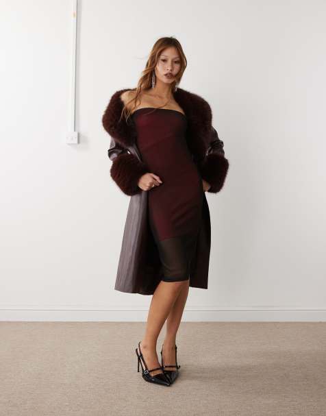 Noisy May - Bandeau midi jurk met meshlaag in zwart en rood - view 1