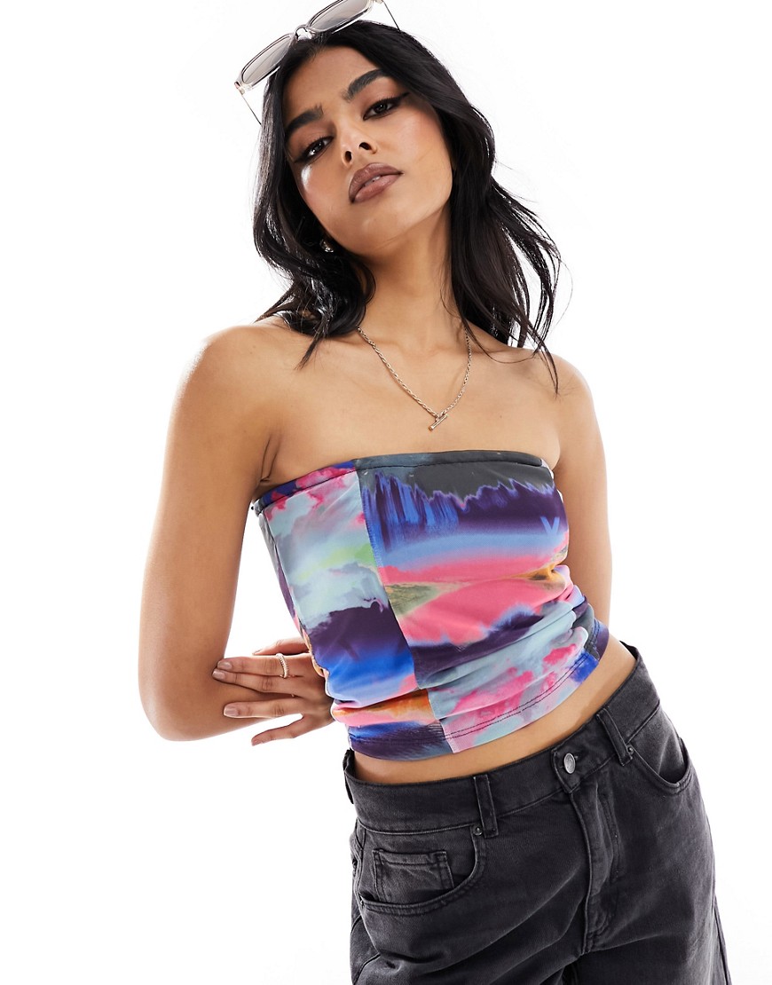 Noisy May bandeau top in abstract print-Black