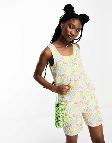 Noisy May beach romper in white squiggle print - view 1