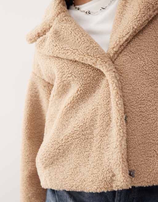 Noisy May - Beige cropped teddy-jakke, 3 af 4