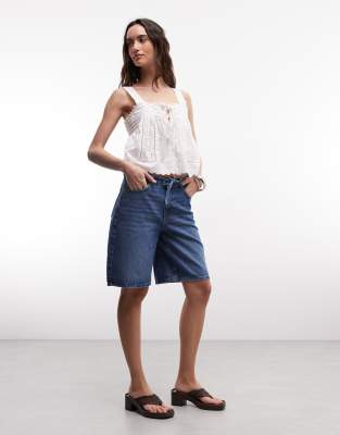Bermuda taille haute en jean - Bleu moyen M