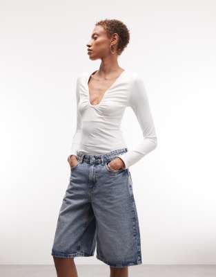 Noisy May - Bermudashorts aus Denim in Hellblau mit mittelhohem Bund