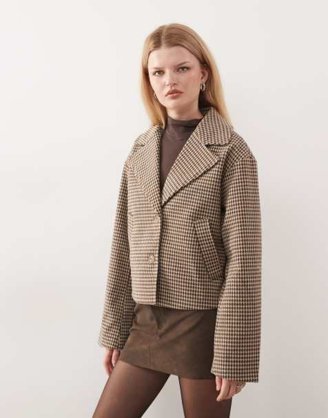 Noisy May boxy houndstooth jacket in beige