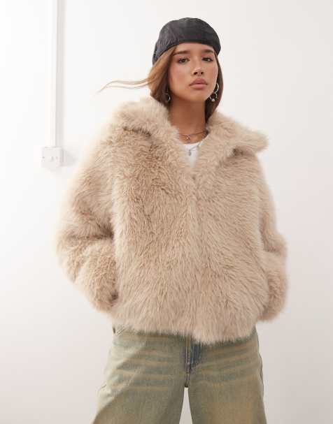 Noisy May faux fur jacket in beige