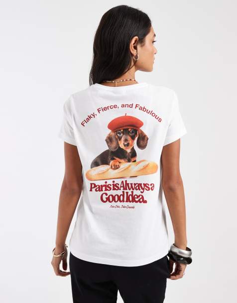 Noisy May – Biały T-shirt o regularnym kroju z nadrukiem jamnika - view 1