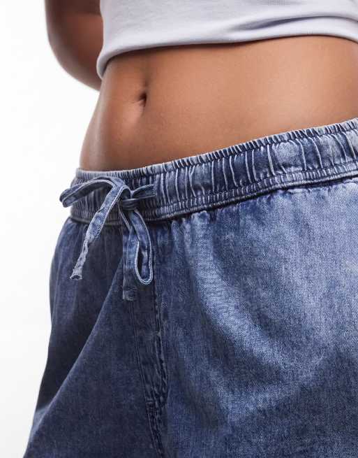 Noisy May – Blå, tvättade jeansshorts med knytning i midjan, 2 av 5