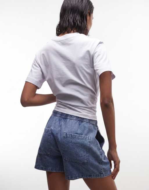 Noisy May – Blå, tvättade jeansshorts med knytning i midjan, 4 av 5