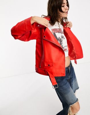 Noisy May oversized biker jacket in red - ASOS Price Checker