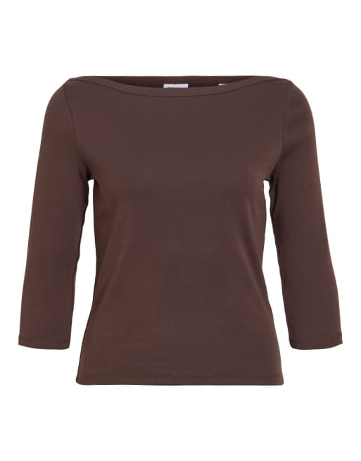 Noisy May Bluse mit 3/4-Ärmeln in Kaffeebraun, 5 von 6