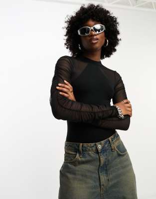 Noisy May - Bodysuit aus Netzstoff in Schwarz mit Cut-Out