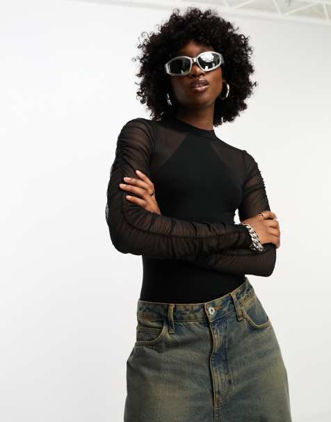 Noisy May – Bodysuit aus Netzstoff in Schwarz mit Cut-Out - view 1