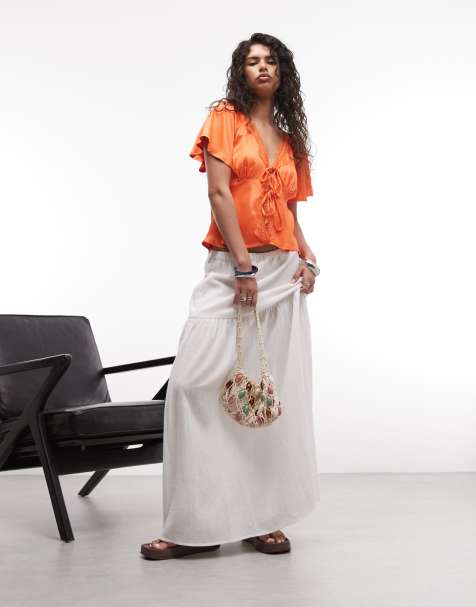 Noisy May boho pleated maxi skirt with side split in white - view 1