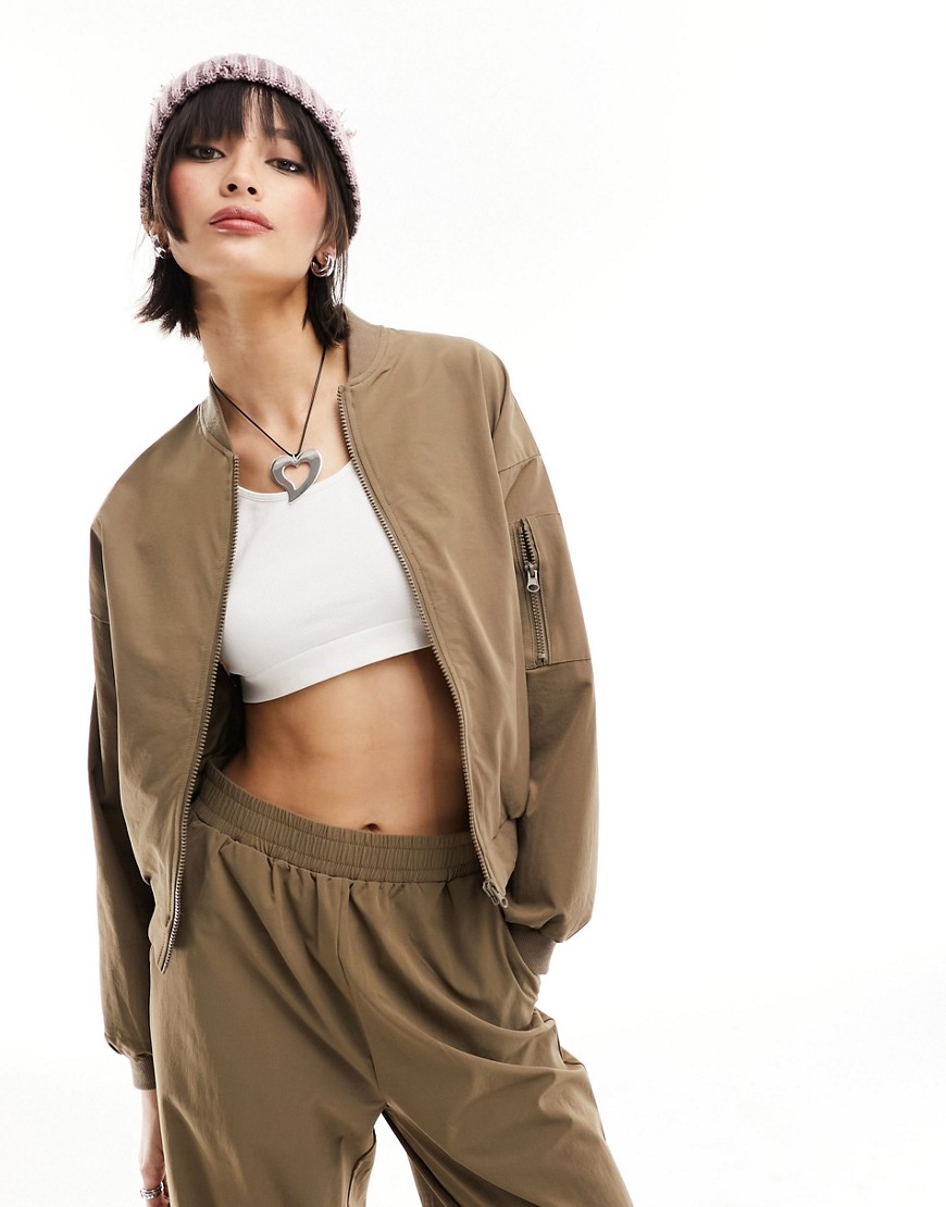 Noisy May bomber jacket co-ord in beige-Brown