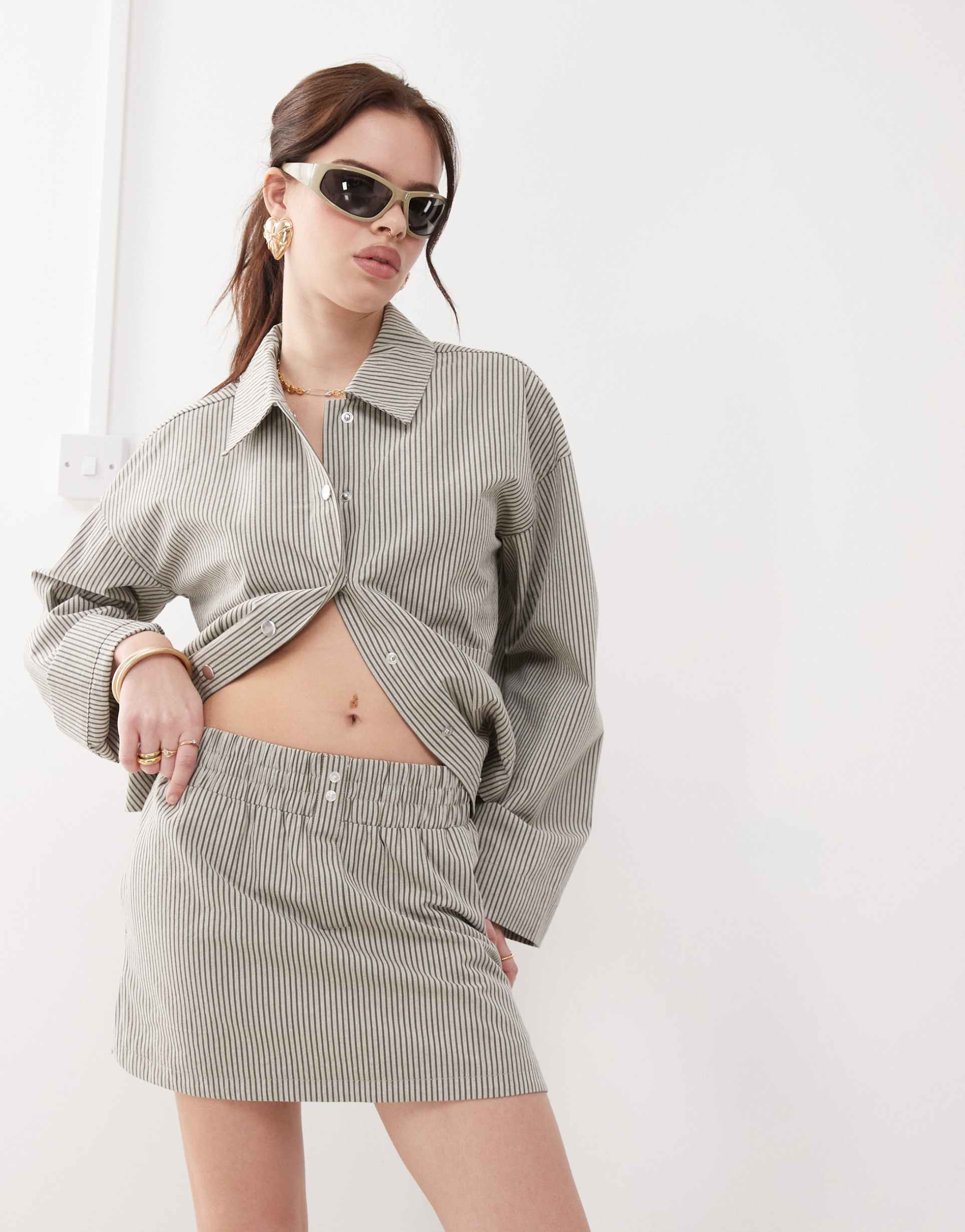 noisy may boxer mini skirt in gray stripe - part of a set