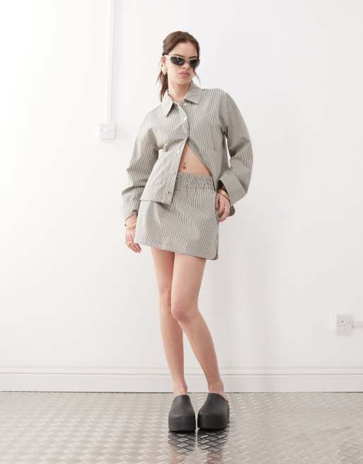 Noisy May boxer mini skirt in gray stripe - part of a set, 3 of 5