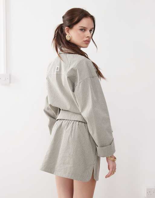 Noisy May boxer mini skirt in gray stripe - part of a set