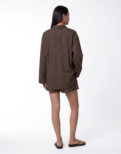 Noisy May boxer short co-ord in chocolate polka, 4 of 4