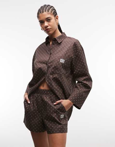 Noisy May - Boxershort met stippen in chocoladebruin, deel van co-ord set - view 1