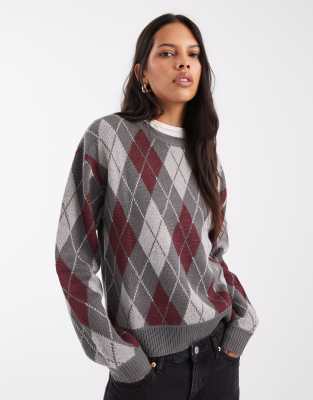 Noisy May Boxy Crew Neck Knit Sweater In Red