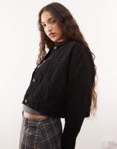 ASOS EDITION denim bomber jacket with tab sleeve detail in washed black