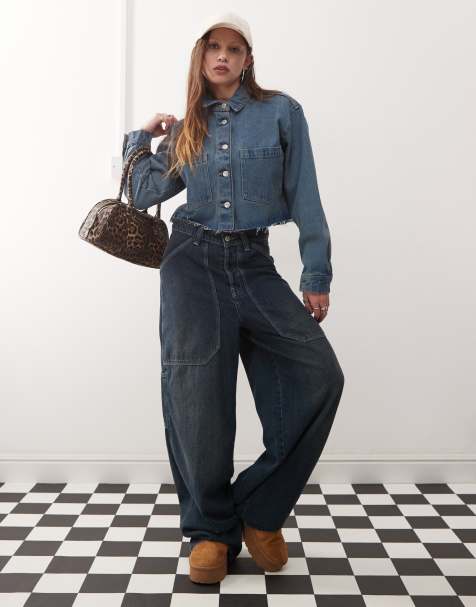 Noisy May boxy cropped denim jacket in dark blue - view 1