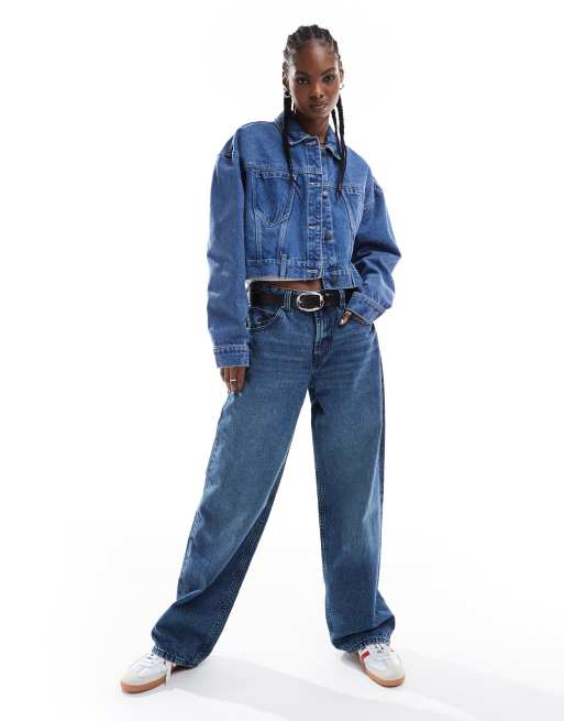 Noisy May boxy cropped denim jacket in mid wash blue | ASOS