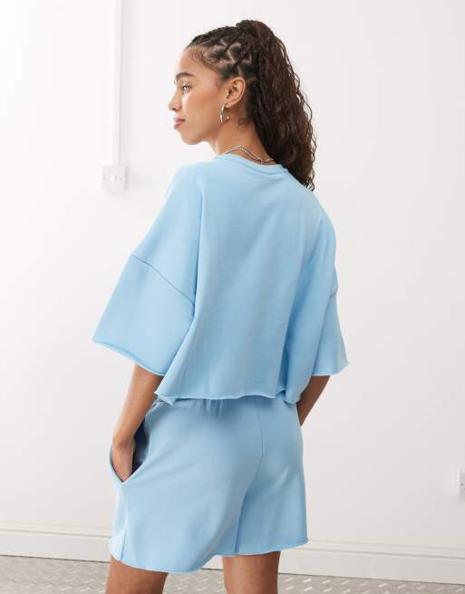 Noisy May boxy cropped sweat co-ord in light blue, 4 of 4