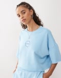 [Noisy May] Noisy May boxy cropped sweat in light blue (part of a set) S Sky Blue