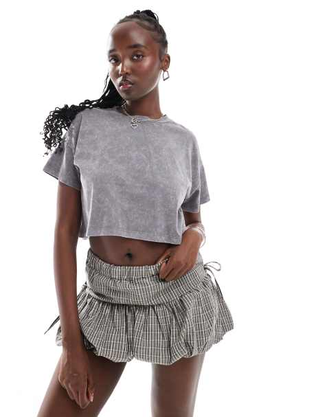 Noisy May boxy fit cropped top in acid wash gray - view 1