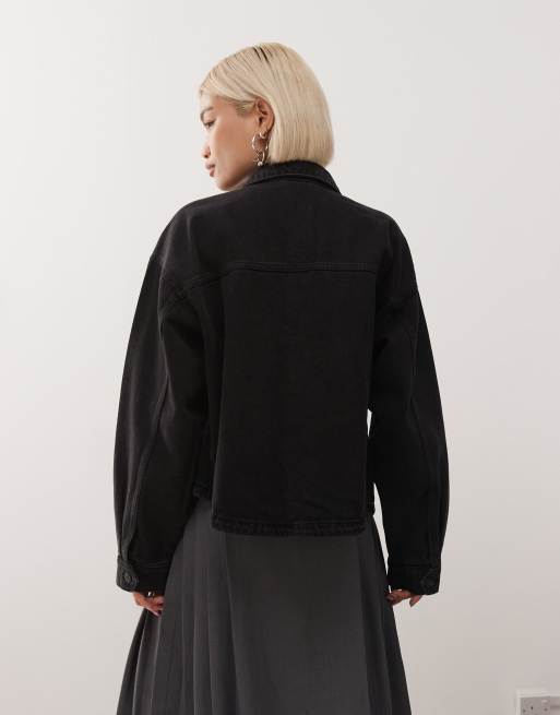 Noisy May boxy fit denim jacket in black denim, 4 of 4