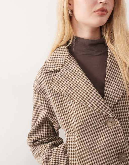 Noisy May boxy houndstooth jacket in beige, 3 of 4