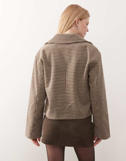 Noisy May boxy houndstooth jacket in beige, 4 of 4