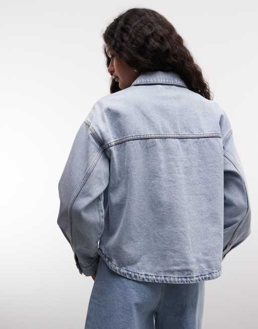Noisy May boxy jacket in light blue denim, 3 of 4