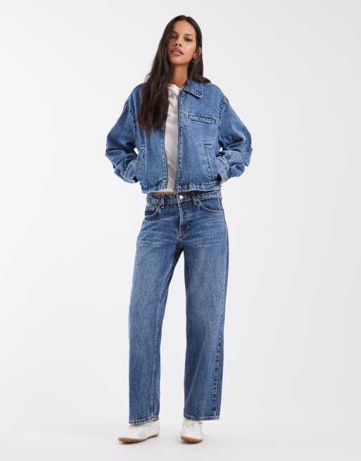 Noisy May boxy Jeansjacke mit Reißverschluss in Vintage-Mittelblau, 3 von 4