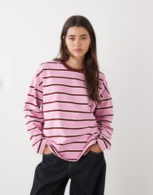 Noisy May Boxy Long Sleeve Top In Pink