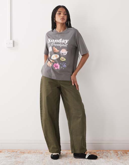 Noisy May boxy t-shirt fit with breakfast graphic in grey, 4 of 4